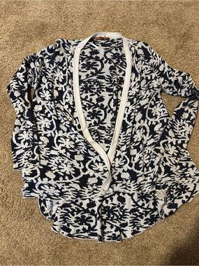 Belldini Navy and White Floral Knit Cardigan